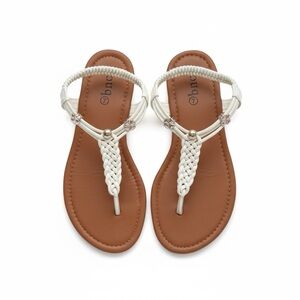 BNCO | White Braided Thong Sandals with Silver Charms Embellishments